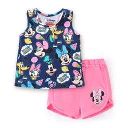 Babyhug Disney Cotton Knit Single Jersey Sleeveless T-Shirt & Shorts with Minnie Mouse Family Print - Navy Blue & Pink-picture-34
