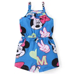 Babyhug Disney Cotton Knit Sleeveless Singlet Jumpsuit with Minnie Mouse Print - Blue-picture-21