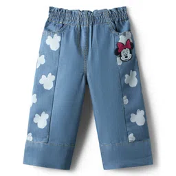 Babyhug Disney Denim Knit Full Length Jeans With Minnie Mouse Graphics - Light Blue-picture-18