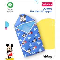 Babyhug Disney Digital Print Premium Cotton Hooded Wrapper Mickey Hot Air Balloon Print - Blue-picture-20