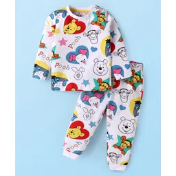 Babyhug Disney Full Sleeves Nightsuit Set With Pooh Graphics - White-picture-25