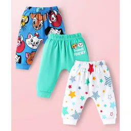 Babyhug Disney Interlock Knit Ankle Length Diaper Legging With Disney Character Graphic Pack Of 3 - Aqua Blue & White-picture-11