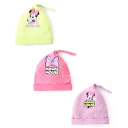 Babyhug Disney Interlock Knit Cap with Minnie Mouse Graphics Pack of 3 -  Pink Purple & Green-picture-37