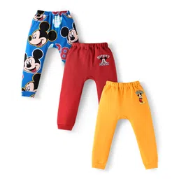 Babyhug Disney Interlock Knit Diaper Leggings with The Mickey Mouse Graphics Pack of 3- Yellow Red & Blue-picture-16