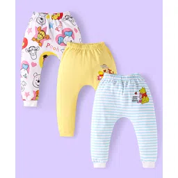 Babyhug Disney Interlock Knit Diaper Leggings with Winnie The PoohGraphics Pack of 3- Yellow White & Blue-picture-13