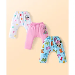 Babyhug Disney Interlock Knit Full Length Diaper Leggings With Minnie Mouse Graphic - Pack of 3 - White Pink & Blue-picture-18