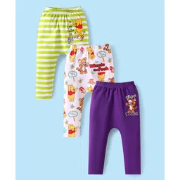 Babyhug Disney Interlock Knit Full Length Diaper Leggings With Winnie The Pooh Graphics Pack Of 3- Purple White & Green-picture-19
