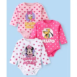 Babyhug Disney Interlock Knit Full Sleeves Onesies With Minnie Mouse & Friends Graphics Pack of 3 -Pink & White-picture-11