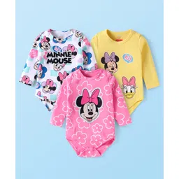 Babyhug Disney Interlock Knit Full Sleeves Onesies with Minnie Mouse Graphics Pack of 3 - White Pink & Yellow-picture-18