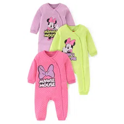 Babyhug Disney Interlock Knit Full Sleeves Romper with Minnie Mouse Graphics Pack of 3 - Pink Purple & Green-picture-27