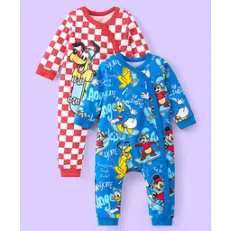 Babyhug Disney Interlock Knit Full Sleeves Rompers with Mickey Mouse & Friends Graphics Pack of 2 - Red & Blue-picture-19