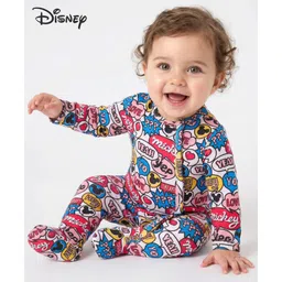 Babyhug Disney Interlock Knit Full Sleeves Sleep Suit With Mickey Mouse Graphics - White-picture-14
