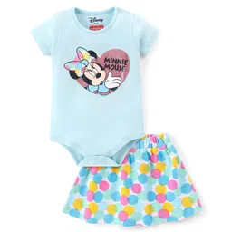 Babyhug Disney Interlock Knit Half Sleeve Minnie Mouse Graphic Onesies with Polka Dot Print Skirt - Blue-picture-36