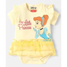 Babyhug Disney Interlock Knit Half Sleeves Onesie With Frill Detailing & Cinderella Graphics - Off White-picture-27