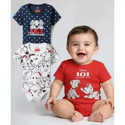 Babyhug Disney Interlock Knit Half Sleeves Onesies With Dalmatians Graphics Pack Of 3 - White Red & Navy Blue-picture-19