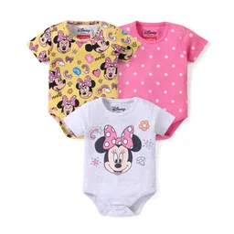 Babyhug Disney Interlock Knit Onesies with Minnie Mouse Graphics Pack of 3- Multicolor-picture-34
