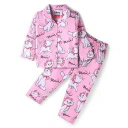 Babyhug Disney Single Jersey Half Sleeves Front Open Night Suit With Aristocats Print - Pink-picture-15