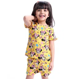Babyhug Disney Single Jersey Half Sleeves Night Suit Minnie Mouse Print - Yellow-picture-21