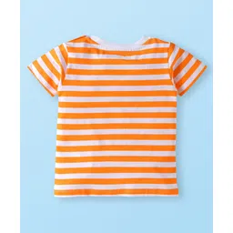 Babyhug Disney Single Jersey Knit Dungaree & Half Sleeves Striped T-Shirt with Lion King Graphic - Orange image 4