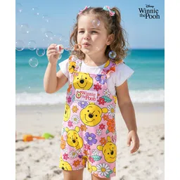 Babyhug Disney Single Jersey Knit Dungaree & Half Sleeves T-Shirt with Winnie the Pooh Graphic - Pink-picture-35