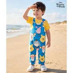 Babyhug Disney Single Jersey Knit Dungaree & Half Sleeves T-Shirt With Winnie The Pooh Print - Blue & Yellow-picture-34