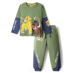 Babyhug Disney Single Jersey Knit Full Sleeve T-Shirts & Jogger with Lion King Graphic & Cut & Sew Design - Green & Blue-picture-36