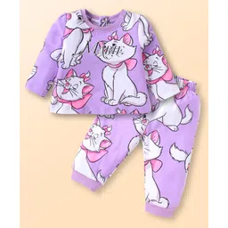 Babyhug Disney Single Jersey Knit Full Sleeves Co-ords Night Suit with Marie Graphics - Lavender-picture-16