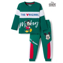 Babyhug Disney Single Jersey Knit Full Sleeves Cut & Sew T-Shirt & Lounge Pant Set with Mickey Mouse Graphic - Green-picture-19