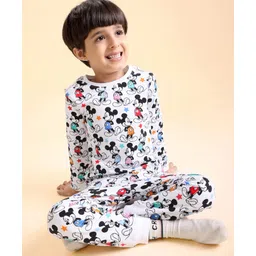 Babyhug Disney Single Jersey Knit Full Sleeves Mickey Mouse Family Printed Night Suit - White-picture-23