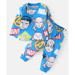 Babyhug Disney Single Jersey Knit Full Sleeves Night Suit With Avengers Graphics - Blue-picture-31