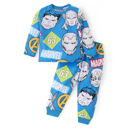 Babyhug Disney Single Jersey Knit Full Sleeves Night Suit With Avengers Graphics - Blue-picture-22