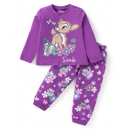 Babyhug Disney Single Jersey Knit Full Sleeves Night Suit with Bambi Print - Purple-picture-27