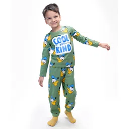 Babyhug Disney Single Jersey Knit Full Sleeves Night Suit with Donald Duck Graphics- Olive Green-picture-10