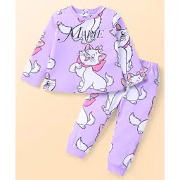 Babyhug Disney Single Jersey Knit Full Sleeves Night Suit With Marie Graphics - Lilac-picture-13