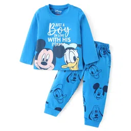 Babyhug Disney Single Jersey Knit Full Sleeves Night Suit With Mickey Mouse & Friends Graphics - Navy-picture-17