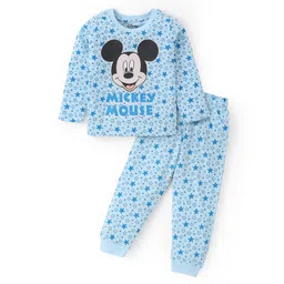 Babyhug Disney Single Jersey Knit Full Sleeves Night Suit With Mickey Mouse Graphic - Blue-picture-25