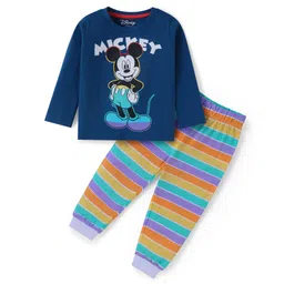Babyhug Disney Single Jersey Knit Full Sleeves Night Suit With Mickey Mouse Graphics - Blue-picture-23