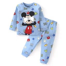 Babyhug Disney Single Jersey Knit Full Sleeves Night Suit with Mickey Mouse Graphics - Light Blue-picture-37