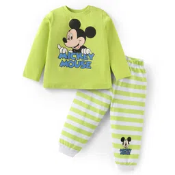 Babyhug Disney Single Jersey Knit Full Sleeves Night Suit with Mickey Mouse Graphics - Lime Green-picture-18