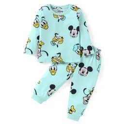 Babyhug Disney Single Jersey Knit Full Sleeves Night Suit with Mickey Mouse Print - Aqua Blue-picture-35