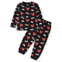 Babyhug Disney Single Jersey Knit Full Sleeves Night Suit with Mickey Mouse Print - Black-picture-25