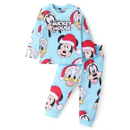 Babyhug Disney Single Jersey Knit Full Sleeves Night Suit with Mickey Mouse Print - Blue-picture-32