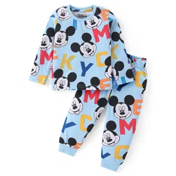 Babyhug Disney Single Jersey Knit Full Sleeves Night Suit With Mickey Mouse Print - Light Blue-picture-33