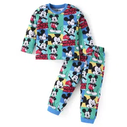 Babyhug Disney Single Jersey Knit Full Sleeves Night Suit With Mickey Mouse Print - Light Blue-picture-27