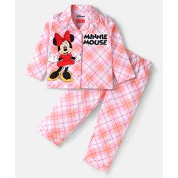 Babyhug Disney Single Jersey Knit Full Sleeves Night Suit With Minnie Mouse Graphics - Light Red-picture-15