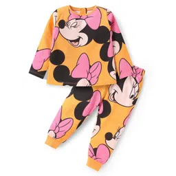 Babyhug Disney Single Jersey Knit Full Sleeves Night Suit with Minnie Mouse Graphics - Orange-picture-10