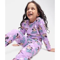 Babyhug Disney Single Jersey Knit Full Sleeves Night Suit with Minnie Mouse Print - Purple-picture-19