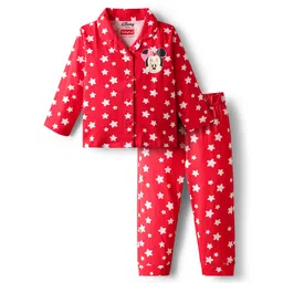 Babyhug Disney Single Jersey Knit Full Sleeves Night Suit With Minnie Mouse Print - Red-picture-25