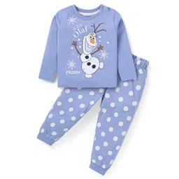 Babyhug Disney Single Jersey Knit Full Sleeves Night Suit With Olaf Graphics - Royal Blue-picture-29