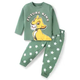 Babyhug Disney Single Jersey Knit Full Sleeves Night Suit with Simba Graphic - Green-picture-24